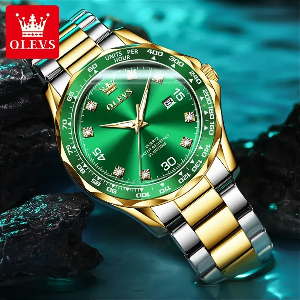 Olevs Sports Green Dial with Two-Tone Men's Watch- 9988